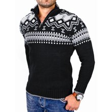 Reslad Herren Strickpullover Crewneck Zipper Norweger...