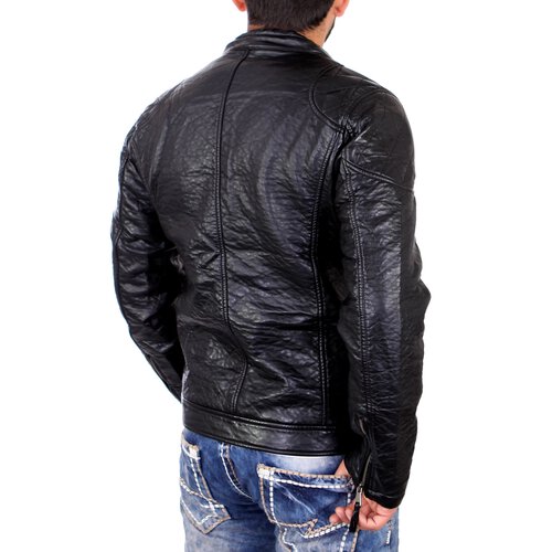 Reslad Lederjacke Herren Knitter Look Kunstleder Biker Jacke RS-1505