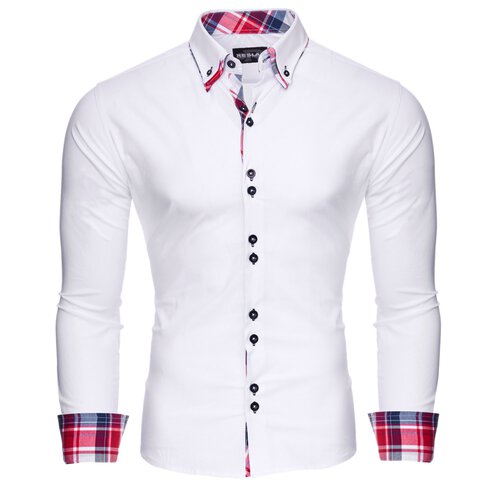 Reslad Herren Hemd Button-Down Slim Fit Kontrast Langarmhemd RS-7015