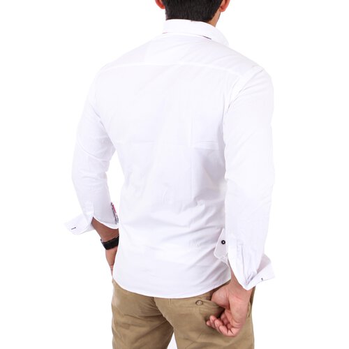 Reslad Herren Hemd Button-Down Slim Fit Kontrast Langarmhemd RS-7015