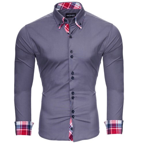 Reslad Herren Hemd Button-Down Slim Fit Kontrast Langarmhemd RS-7015