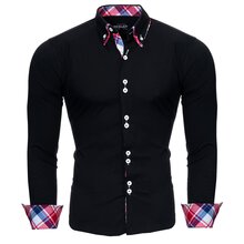 Reslad Herren Hemd Button-Down Slim Fit Kontrast...