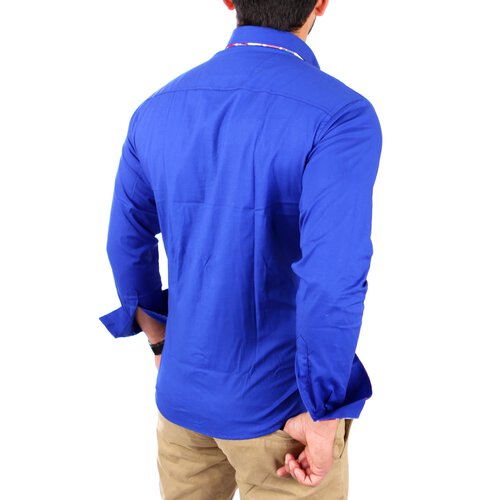 Reslad Herren Hemd Button-Down Slim Fit Kontrast Langarmhemd RS-7015 Blau M