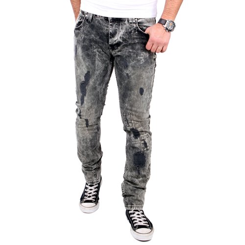 VSCT Jeans Herren Alec Slim Black Beached Destroyed Hose V-5641554 Schwarz W36 / L34