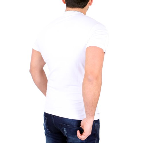 Tazzio T-Shirt Herren Slim Fit Rundhals Zipper Style Shirt TZ-16162 Wei M