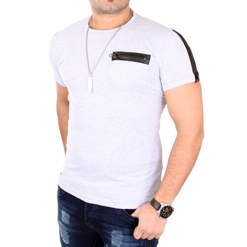 Tazzio T-Shirt Herren Slim Fit Rundhals Zipper Style Shirt TZ-16162 Grau L