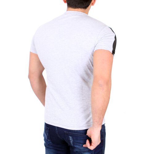 Tazzio T-Shirt Herren Slim Fit Rundhals Zipper Style Shirt TZ-16162 Grau L