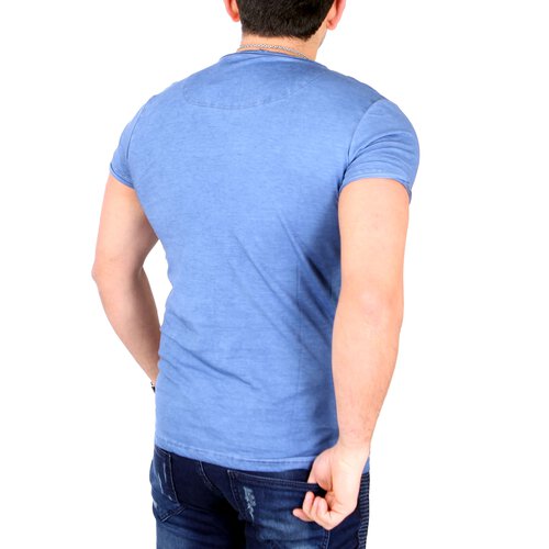 Tazzio T-Shirt Herren Buttoned Flockprint Rundhals Shirt TZ-16163  Blau S
