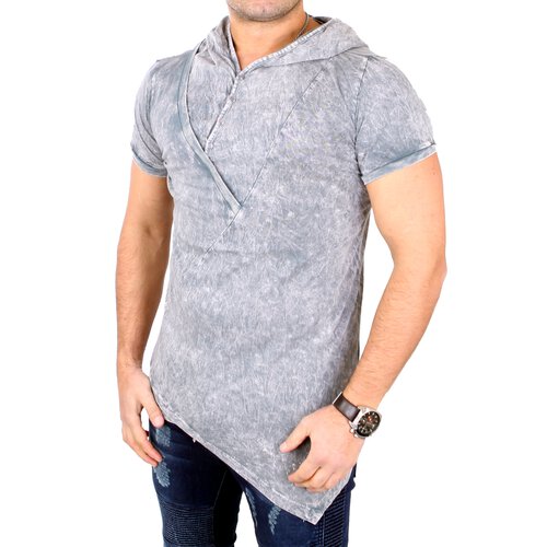 Tazzio T-Shirt Herren Batik Style Hooded Asymmetrisches Kapuzen Shirt TZ-15135 Grau 2XL
