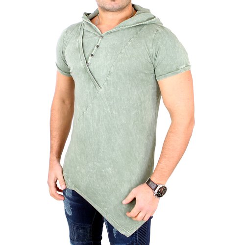 Tazzio T-Shirt Herren Batik Style Hooded Asymmetrisches Kapuzen Shirt TZ-15135 Khaki S