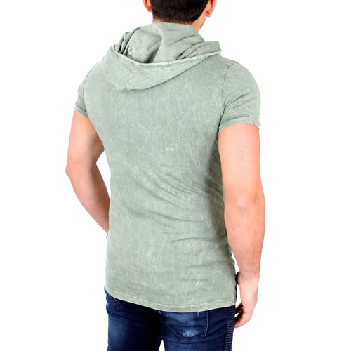 Tazzio T-Shirt Herren Batik Style Hooded Asymmetrisches Kapuzen Shirt TZ-15135 Khaki S