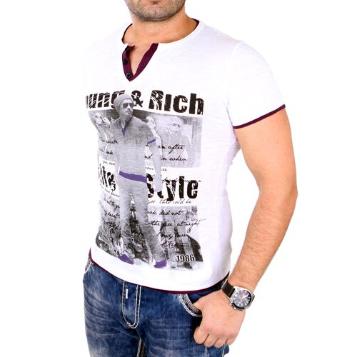 Young & Rich Herren T-Shirt Club Layer Style Kurzarm Shirt YR-1081 Wei-Lila M