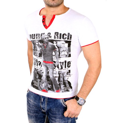 Young & Rich Herren T-Shirt Club Layer Style Kurzarm Shirt YR-1081 Wei-Rot S