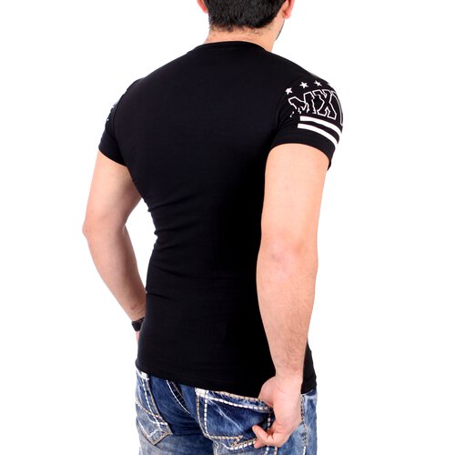 ReRock Herren T-Shirt Kunstleder Zipper Style Kurzarm Shirt RR-1934