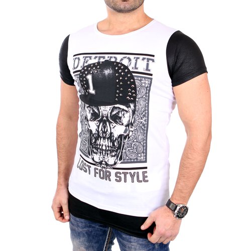Carisma T-Shirt Herren Slim Fit Oversize Totenkopf Print Shirt CRSM-4276 Wei XL