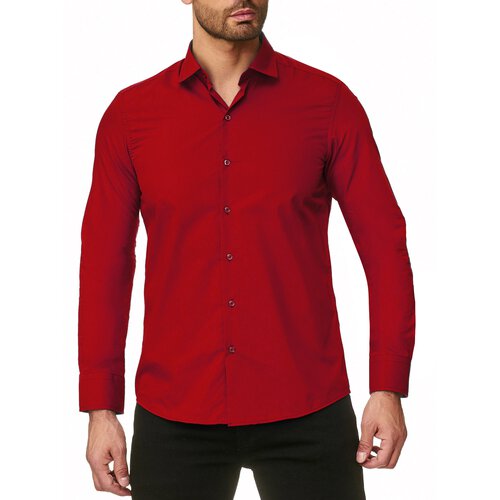 Reslad Herren Hemd Kentkragen Unicolor Langarmhemd RS-7002 Rot S