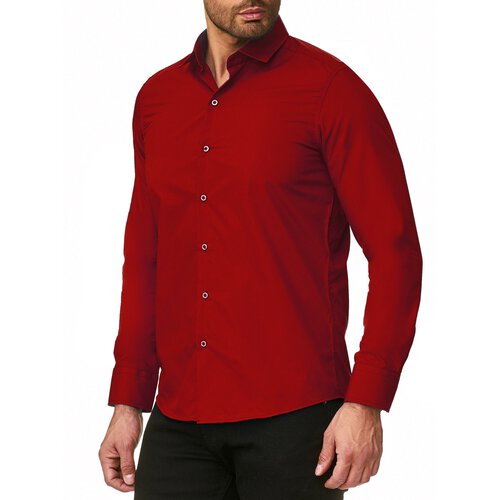 Reslad Herren Hemd Kentkragen Unicolor Langarmhemd RS-7002 Rot 2XL
