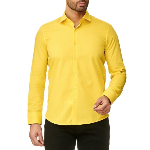 Reslad Herren Hemd Kentkragen Unicolor Langarmhemd RS-7002 Gelb S