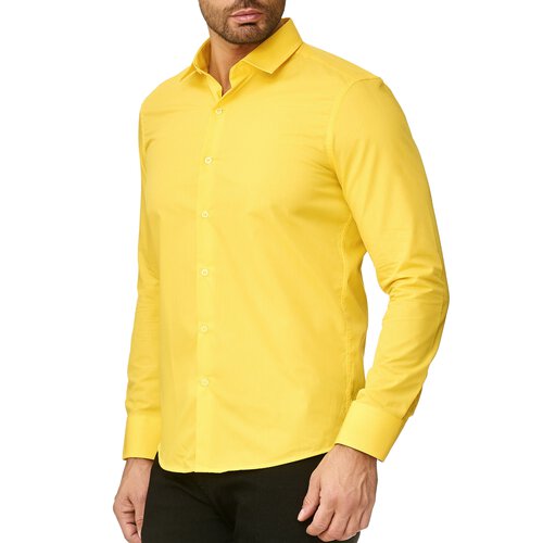 Reslad Herren Hemd Kentkragen Unicolor Langarmhemd RS-7002 Gelb S