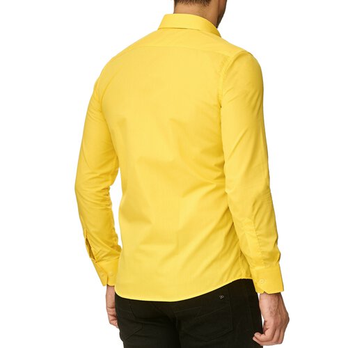 Reslad Herren Hemd Kentkragen Unicolor Langarmhemd RS-7002 Gelb L
