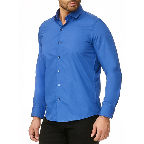 Reslad Herren Hemd Kentkragen Unicolor Langarmhemd RS-7002 Blau S