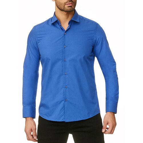 Reslad Herren Hemd Kentkragen Unicolor Langarmhemd RS-7002 Blau M