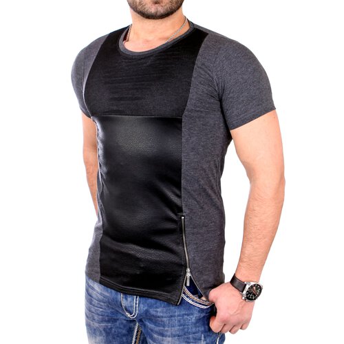Reslad T-Shirt Herren Material Mix Zipper Style Kurzarm Shirt RS-20209
