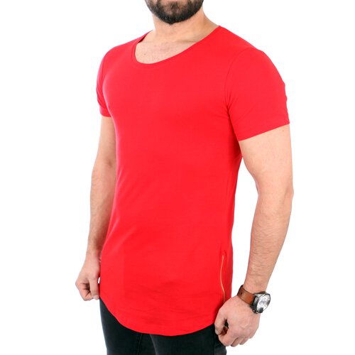 Redbridge T-Shirt Herren Basic Zipped Long Style Kurzarm Shirt RB-41289 Rot 2XL