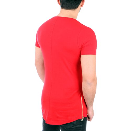 Redbridge T-Shirt Herren Basic Zipped Long Style Kurzarm Shirt RB-41289 Rot 2XL
