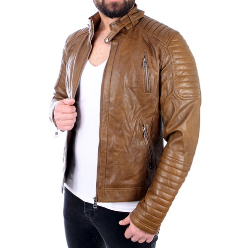 Reslad Lederjacke Herren Zipped Biker Look Kunstleder Jacke RS-543