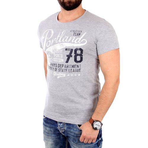 Reslad T-Shirt Herren PORTLAND Motiv Print Kurzarm Shirt RS-1963 Grau XL