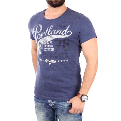 Reslad T-Shirt Herren PORTLAND Motiv Print Kurzarm Shirt RS-1963 Navyblau L