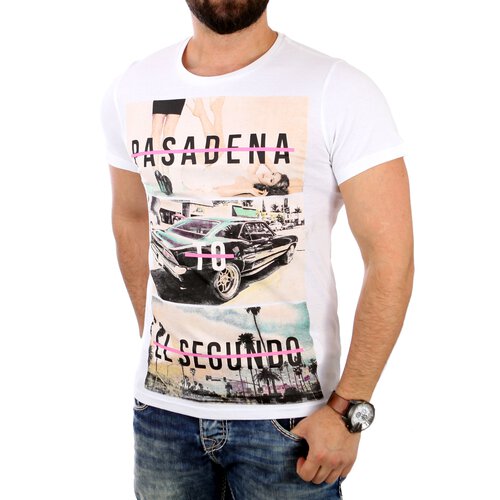 Reslad T-Shirt Herren PASADENA Motiv Print Kurzarm Shirt RS-2045 Wei XL