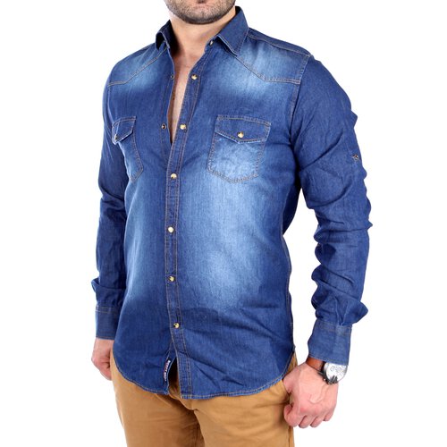 Rusty Neal Jeanshemd Herren Casual Freizeit Langarmhemd RN-4502 Blau