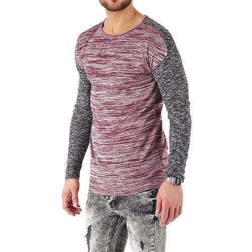 VSCT Sweatshirt Herren 2-Color Rundhals Langarmshirt meliert V-5641780 Bordeaux-Grau M