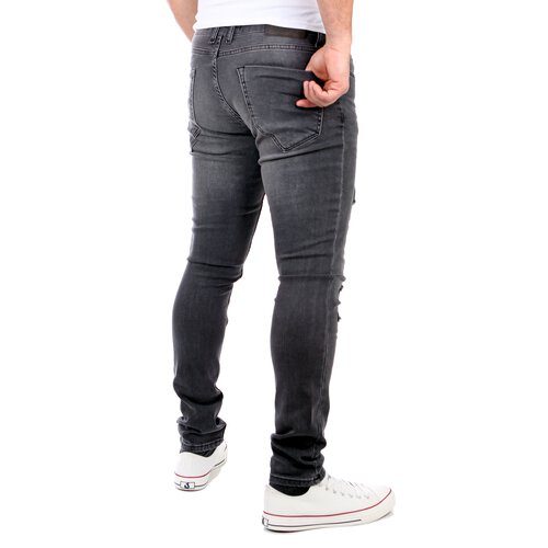 Reslad Jeans Herren Destroyed Look Slim Fit Denim Strech Jeans-Hose RS-2062 Schwarz W32 / L32
