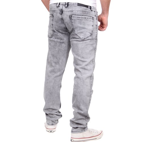 Reslad Jeans Herren Destroyed Look Slim Fit Denim Strech Jeans-Hose RS-2062 Grau W32 / L34
