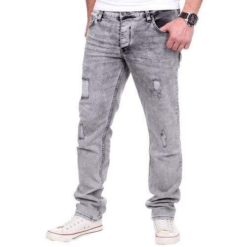 Reslad Jeans Herren Destroyed Look Slim Fit Denim Strech Jeans-Hose RS-2062 Grau W32 / L34