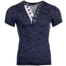 Reslad T-Shirt Herren Melange Basic Big Button V-Neck...