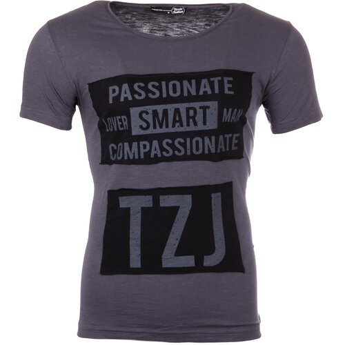 Tazzio T-Shirt Herren Rundhals Motiv-Print Druck Kurzarm Shirt TZ-17105 Anthrazit M