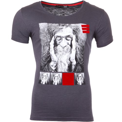Tazzio T-Shirt Herren Rundhals Motiv-Print Druck Kurzarm Shirt TZ-17107 Anthrazit M