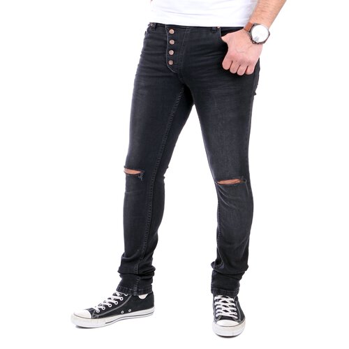 Reslad Jeans-Herren Knie Zerrissen Slim Fit Denim Destroyed Jeans-Hose RS-2067 Schwarz W34 / L32