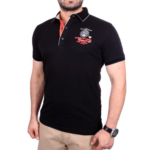 Reslad Polo-Shirt Herren Poloshirt Kontrast Polo-Kragen Kurzarm-Shirt RS-5204 Schwarz L