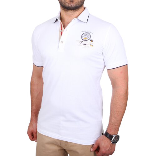 Reslad Polo-Shirt Herren Poloshirt Kontrast Polo-Kragen Kurzarm-Shirt RS-5204 Wei L