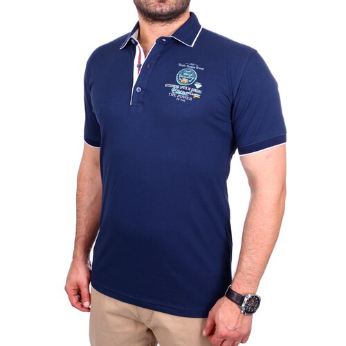 Reslad Polo-Shirt Herren Poloshirt Kontrast Polo-Kragen Kurzarm-Shirt RS-5204 Navyblau S