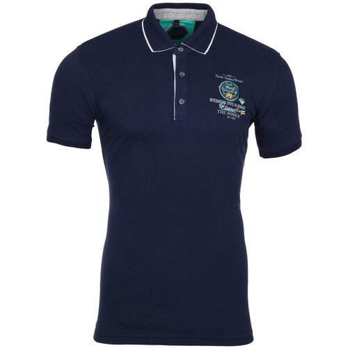 Reslad Polo-Shirt Herren Poloshirt Kontrast Polo-Kragen Kurzarm-Shirt RS-5204 Navyblau L