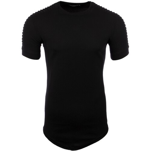 Herren T-Shirt Biker rmel-Look Struktur Asymetric Style Lang-Shirt RX-9070 Schwarz M