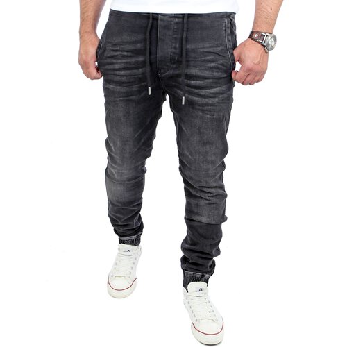Reslad Casual Style Jeans-Herren Slim Fit Jogging-Hose RS-2071 Schwarz XL