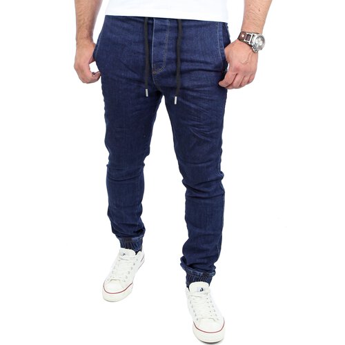 Reslad Casual Style Jeans-Herren Slim Fit Jogging-Hose RS-2071 Dunkelblau L