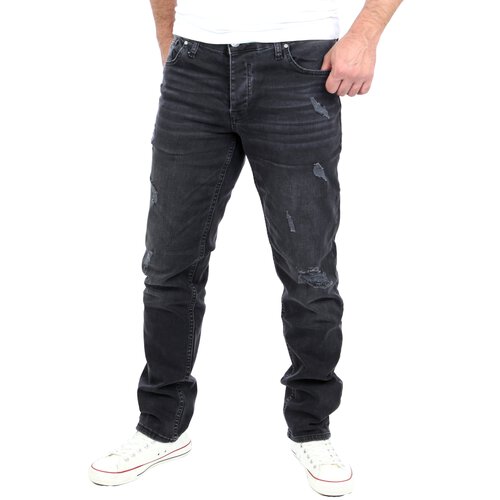 Reslad Jeans-Herren Destroyed Look Slim Fit Stretch Denim Jeans-Hose RS-2069 Schwarz W34 / L32